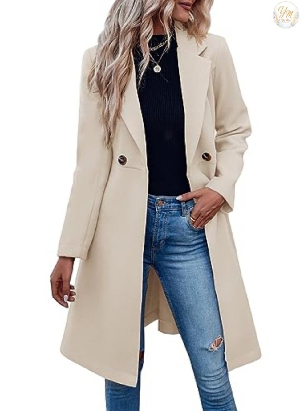 Women's Pea Trench Coat Double Breasted Knee Length Winter Overcoat